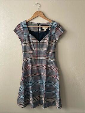 Anthropologie by Moulinette plaid sweetheart neckline mini Dress multicolor
